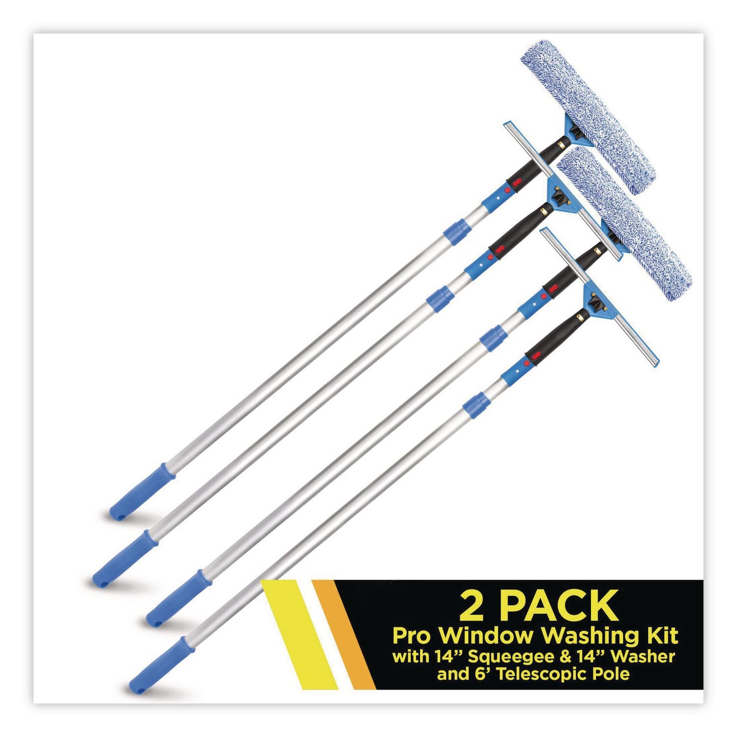 Gritt Commercial Pro Window Washing Kit with Squeegee, Washer and 6 ft Telescopic Pole, 14" Wide, 2/Kit (GCEGRI1376F142P)