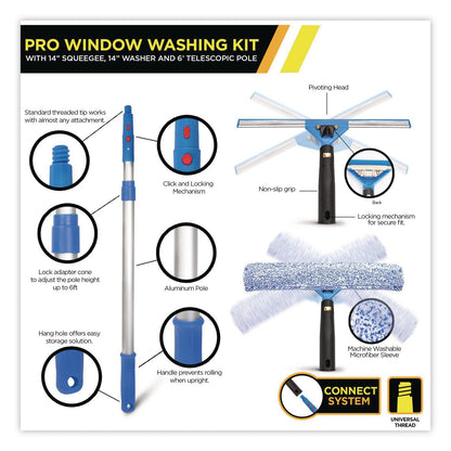 Gritt Commercial Pro Window Washing Kit with Squeegee, Washer and 6 ft Telescopic Pole, 14" Wide, 2/Kit (GCEGRI1376F142P)