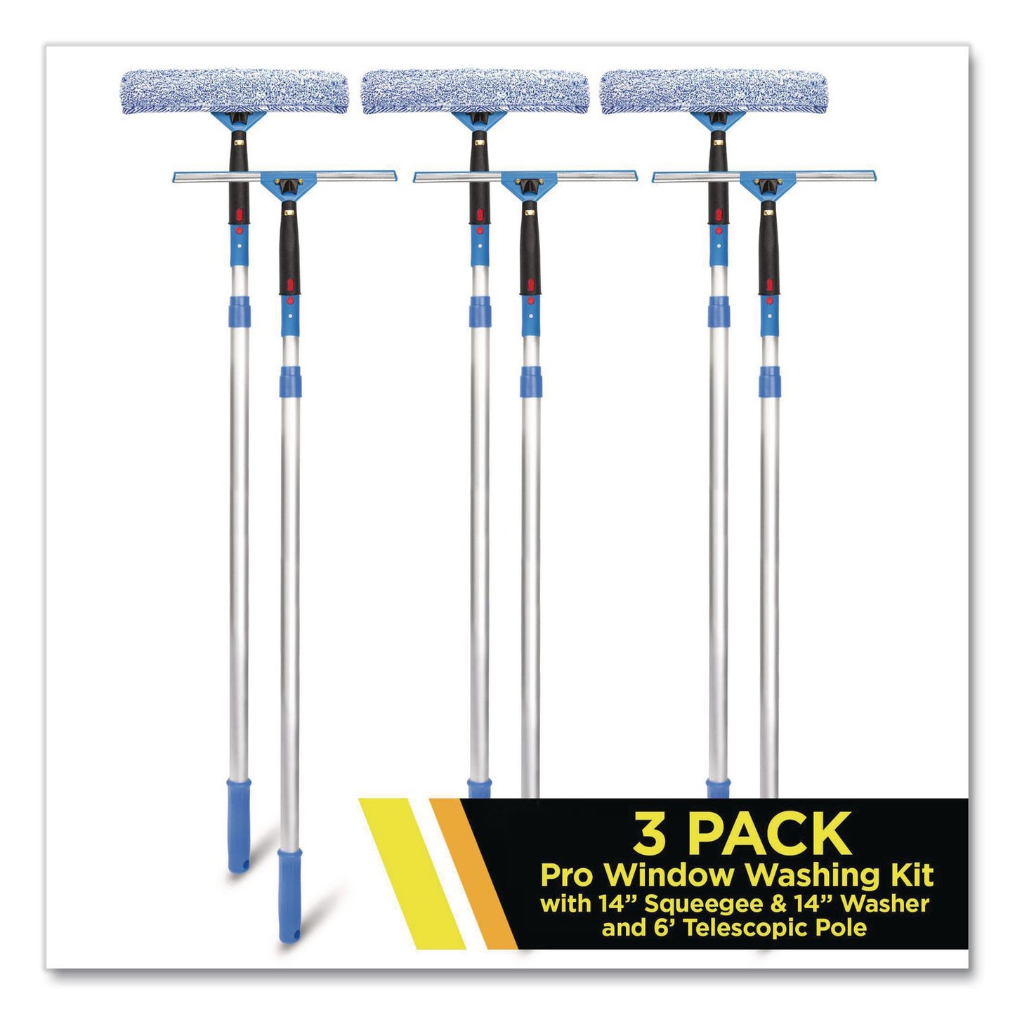 Gritt Commercial Pro Window Washing Kit with Squeegee, Washer and 6 ft Telescopic Pole, 14" Wide, 3/Kit (GCEGRI1376F143P)