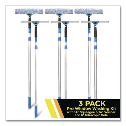 Gritt Commercial Pro Window Washing Kit with Squeegee, Washer and 6 ft Telescopic Pole, 14" Wide, 3/Kit (GCEGRI1376F143P)
