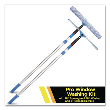Gritt Commercial Pro Window Washing Kit with Squeegee, Washer and 6 ft Telescopic Pole, 18" Wide Blade (GCEGRI1376F18)