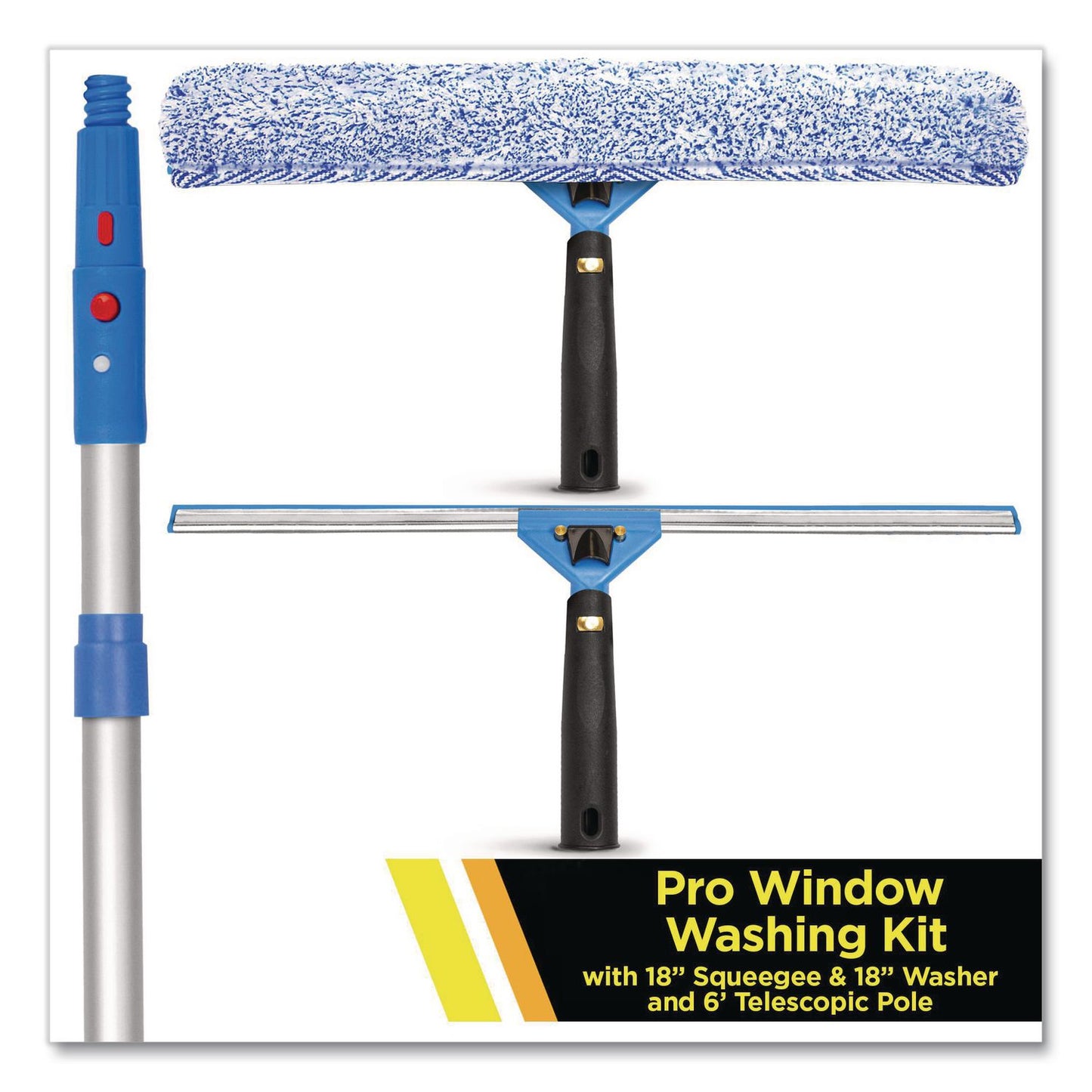 Gritt Commercial Pro Window Washing Kit with Squeegee, Washer and 6 ft Telescopic Pole, 18" Wide Blade (GCEGRI1376F18)