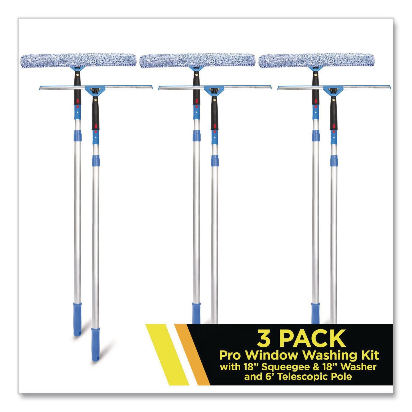 Gritt Commercial Pro Window Washing Kit with Squeegee, Washer and 6 ft Telescopic Pole, 18" Wide Blade, 3/Kit (GCEGRI1376F183P)