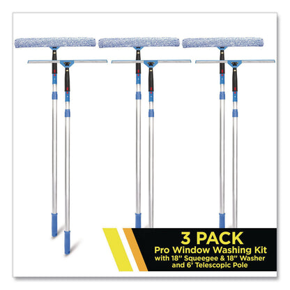Gritt Commercial Pro Window Washing Kit with Squeegee, Washer and 6 ft Telescopic Pole, 18" Wide Blade, 3/Kit (GCEGRI1376F183P)