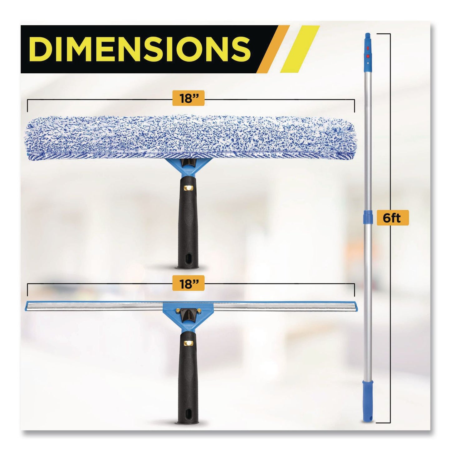 Gritt Commercial Pro Window Washing Kit with Squeegee, Washer and 6 ft Telescopic Pole, 18" Wide Blade, 3/Kit (GCEGRI1376F183P)
