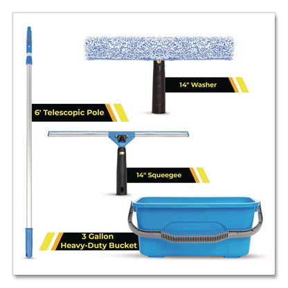 Gritt Commercial Pro Window Washing Kit with 14" Wide Blade Squeegee, Washer, 6 ft Telescopic Pole and 3 gal Heavy-Duty Bucket (GCEGRI137B6F14)