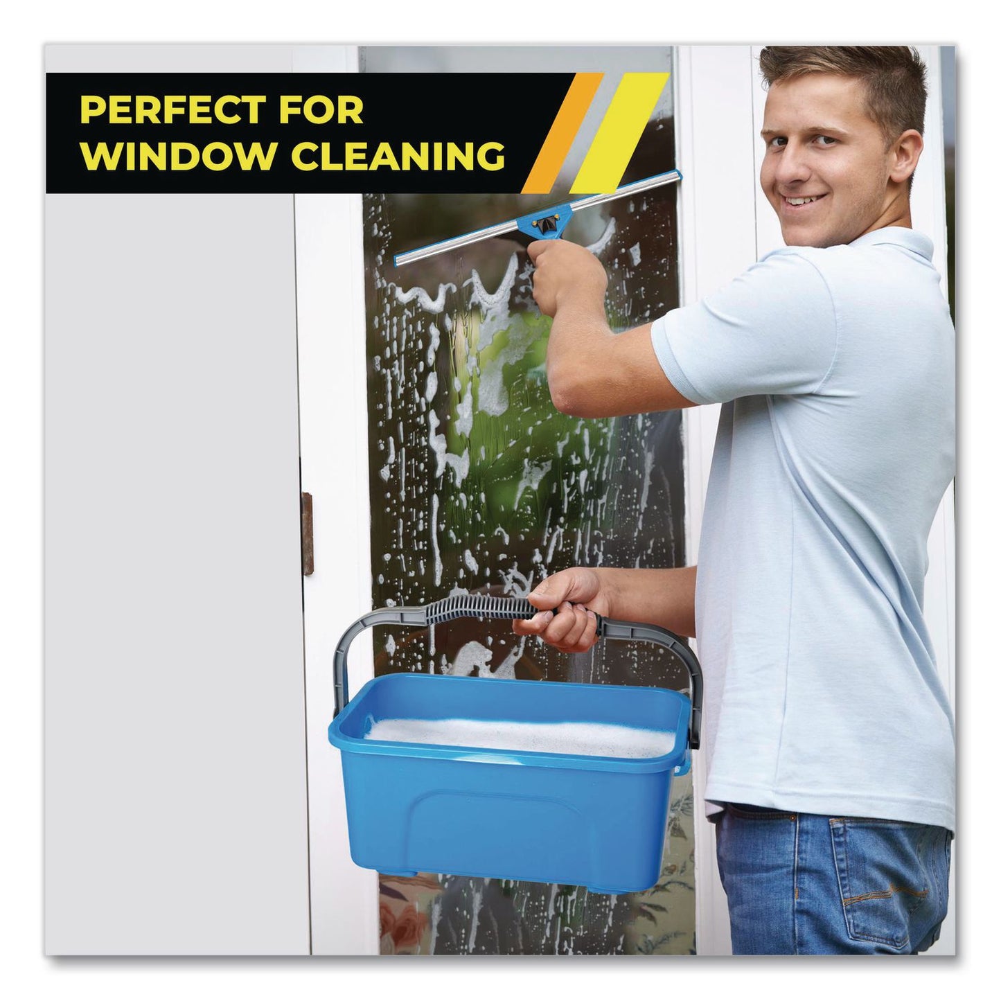 Gritt Commercial Pro Window Washing Kit with 14" Wide Blade Squeegee, Washer, 6 ft Telescopic Pole and 3 gal Heavy-Duty Bucket (GCEGRI137B6F14)
