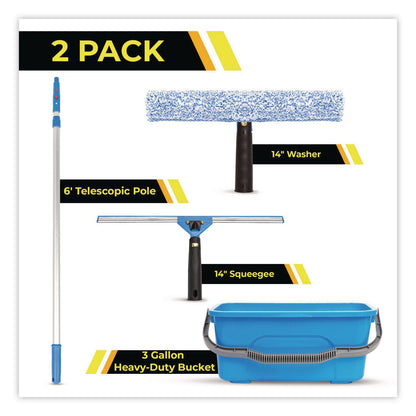 Gritt Commercial Pro Window Washing Kit with 14" Wide Blade Squeegee, Washer, 6 ft Telescopic Pole and 3 gal Heavy-Duty Bucket, 2/Kit (GCEGRI137B6F142)