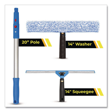 Gritt Commercial Pro Window Washing Kit with Squeegee, Washer and 20" Pole, 14" Wide Blade (GCEGRI138)