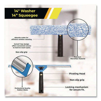 Gritt Commercial Pro Window Washing Kit with Squeegee, Washer and 20" Pole, 14" Wide Blade (GCEGRI138)