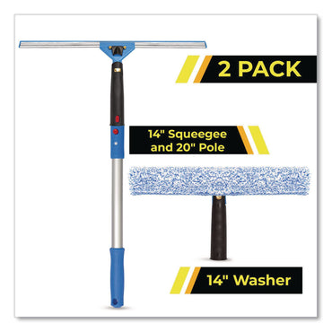 Gritt Commercial Pro Window Washing Kit with Squeegee, Washer and 20" Pole, 14" Wide Blade, 2/Kit (GCEGRI1382PK)