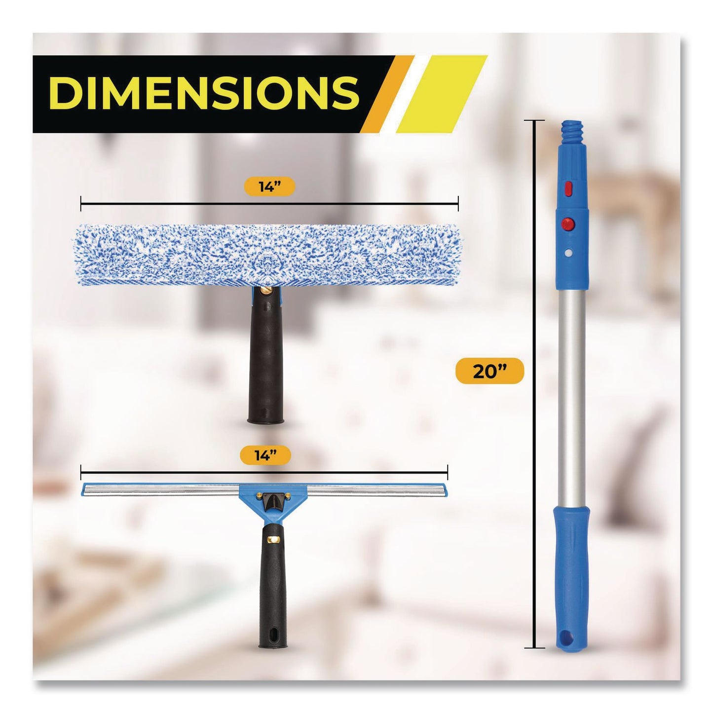 Gritt Commercial Pro Window Washing Kit with Squeegee, Washer and 20" Pole, 14" Blade Width, 3/Kit (GCEGRI1383PK)