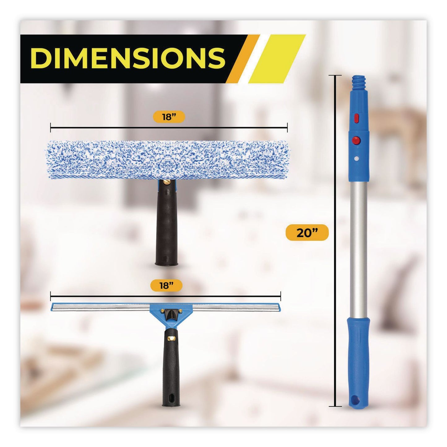 Gritt Commercial Pro Window Washing Kit with Squeegee, Washer and 20" Pole, 18" Wide Blade (GCEGRI13818)