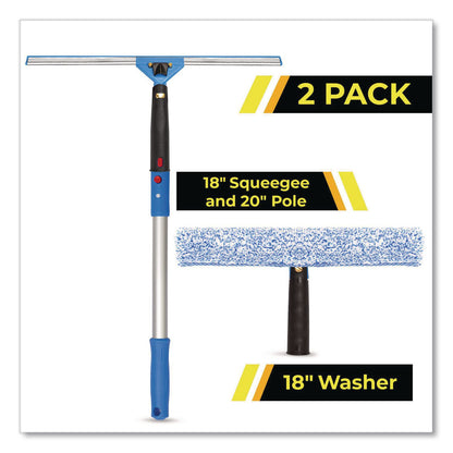 Gritt Commercial Pro Window Washing Kit with Squeegee, Washer and 20" Pole, 18" Blade Width, 2/Kit (GCEGRI138182PK)