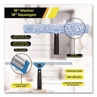 Gritt Commercial Pro Window Washing Kit with Squeegee, Washer and 20" Pole, 18" Blade, 3/Kit (GCEGRI138183PK)