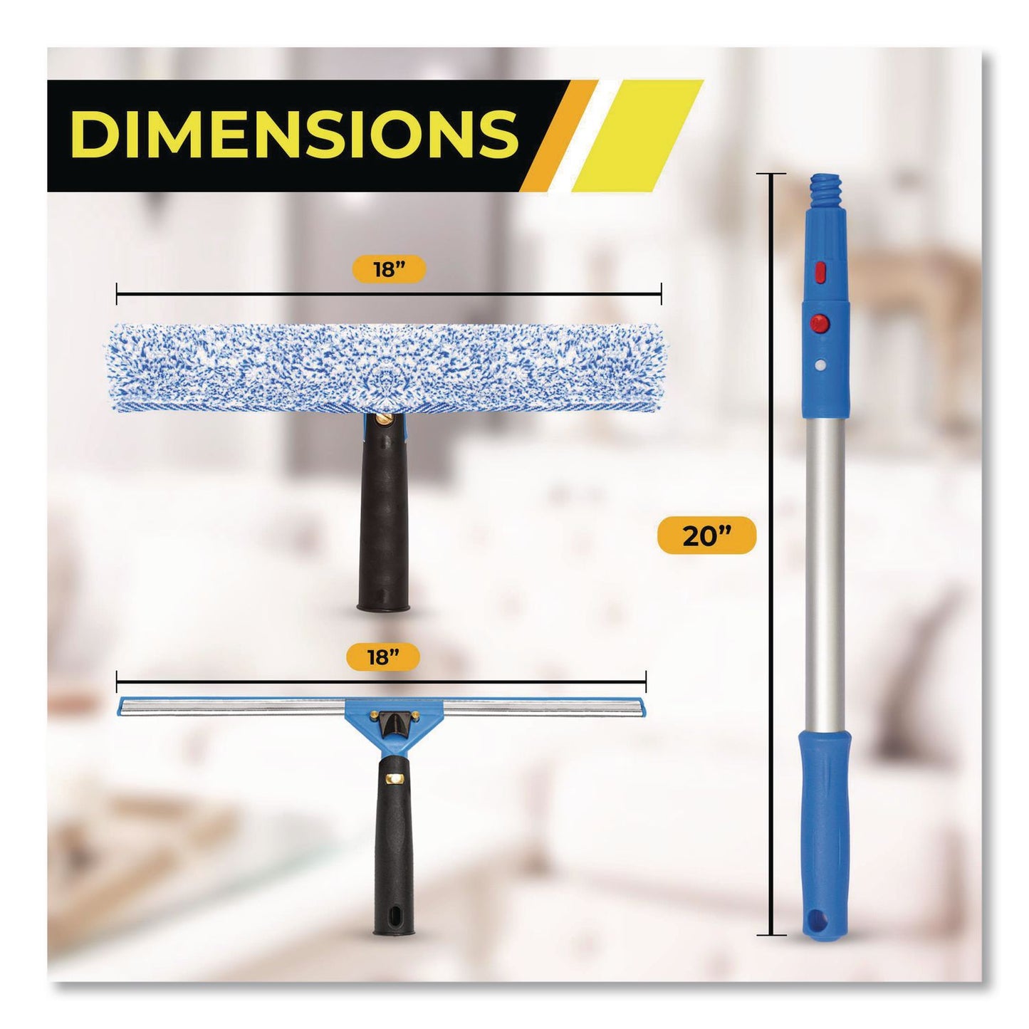Gritt Commercial Pro Window Washing Kit with Squeegee, Washer and 20" Pole, 18" Blade, 3/Kit (GCEGRI138183PK)