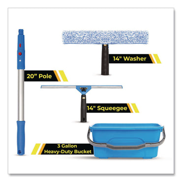 Gritt Commercial Pro Window Cleaning Kit with 14" Squeegee, 14" Washer, 20" Pole and 3 Gallon Heavy-Duty Bucket (GCEGRI138B)