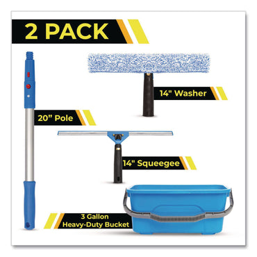Gritt Commercial Pro Window Cleaning Kit with 14" Squeegee, 14" Washer, 20" Pole and 3 Gallon Heavy-Duty Bucket, 2/Kit (GCEGRI138B2PK)