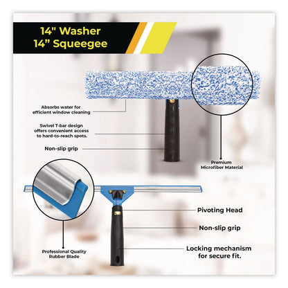 Gritt Commercial Pro Window Cleaning Kit with 14" Squeegee, 14" Washer, 20" Pole and 3 Gallon Heavy-Duty Bucket, 3/Kit (GCEGRI138B3PK)
