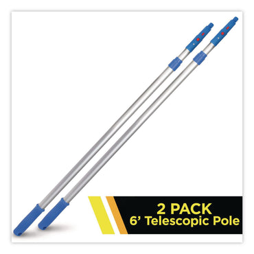 Gritt Commercial 6 ft Telescopic Aluminum Extension Pole with Click/Lock Adapter Cone, 3.5 ft to 6 ft, Blue/Silver, 2/Pack (GCEGRI1066F2PK)