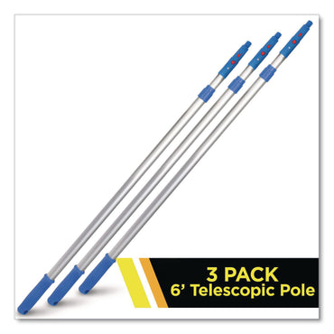 Gritt Commercial 6 ft Telescopic Aluminum Extension Pole with Click/Lock Adapter Cone, 3.5 ft to 6 ft, Blue/Silver, 3/Pack (GCEGRI1066F3PK)