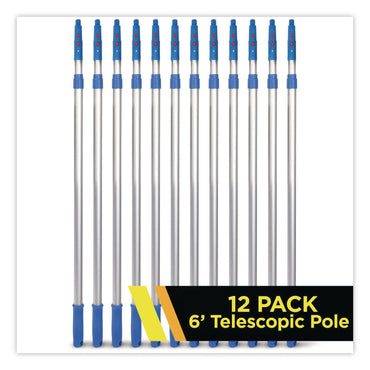 Gritt Commercial 6 ft Telescopic Aluminum Extension Pole with Click/Lock Adapter Cone, 3.5 ft to 6 ft, Blue/Silver, 12/Carton (GCEGRI1066F12PK)