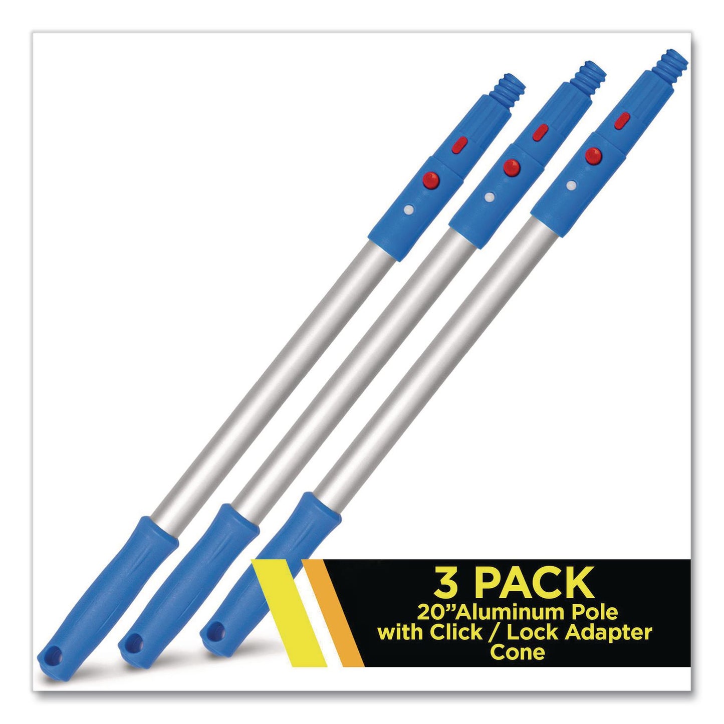 Gritt Commercial 20" Aluminum Pole with Click/Lock Adapter Cone, Blue/Silver, 3/Pack (GCEGRI1073PK)