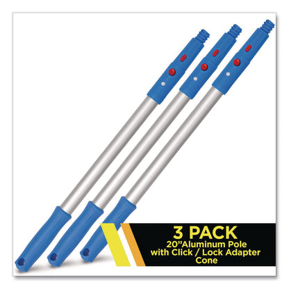 Gritt Commercial 20" Aluminum Pole with Click/Lock Adapter Cone, Blue/Silver, 3/Pack (GCEGRI1073PK)