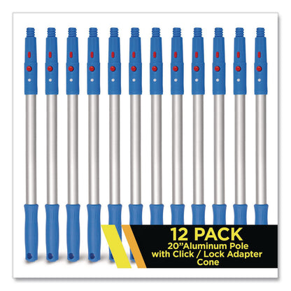 Gritt Commercial 20" Aluminum Pole with Click/Lock Adapter Cone, Blue/Silver, 12/Pack (GCEGRI10712PK)