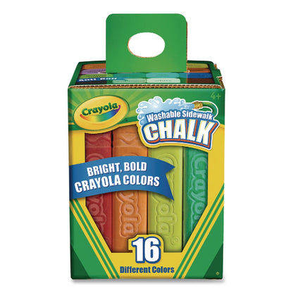 Crayola® Washable Sidewalk Chalk, 4.25" x 0.75 Diameter, Assorted Colors, 16 Sticks/Box (CYO512016)