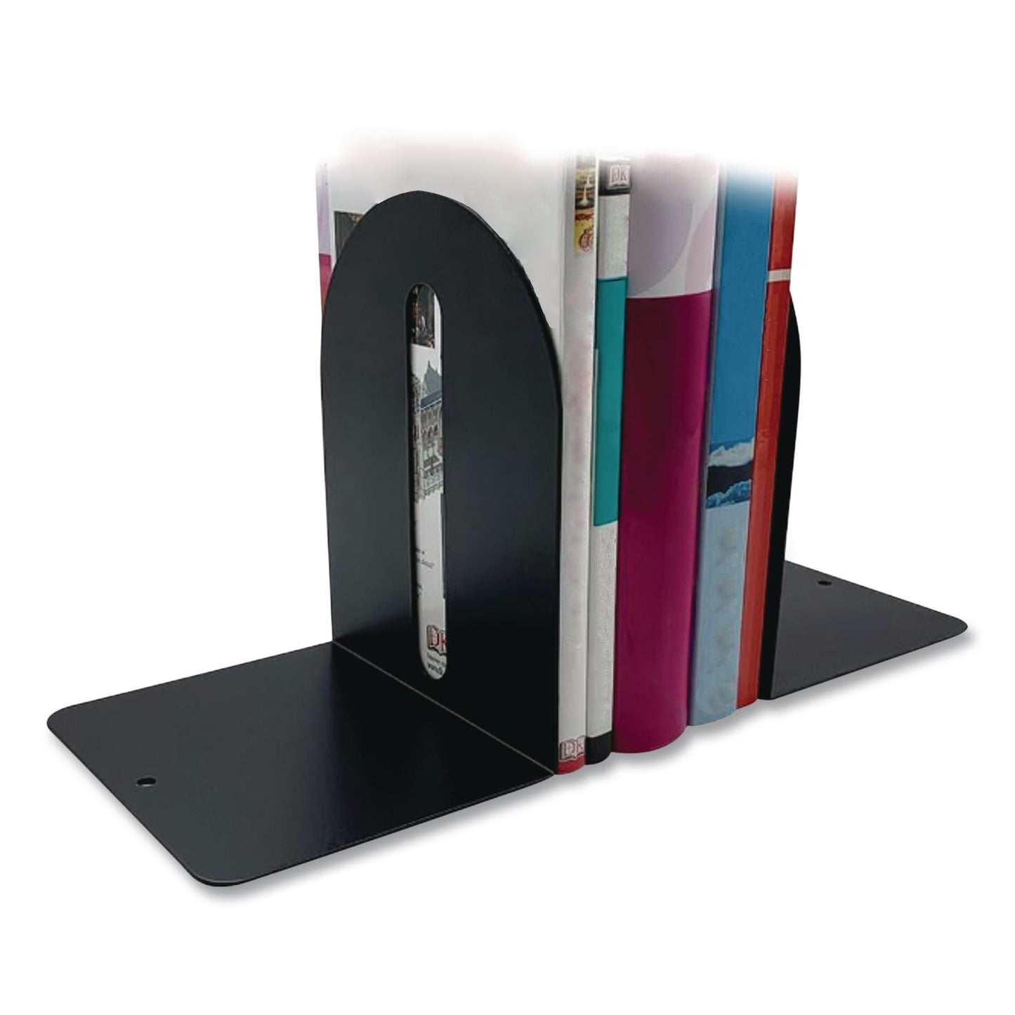 Huron Steel Bookends, Fashion Style, Nonskid Base, 4.75 x 5.5 x 9, Black, Pair (CTXHASZ0091)