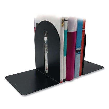 Huron Steel Bookends, Fashion Style, Nonskid Base, 4.75 x 5.5 x 9, Black, Pair (CTXHASZ0091)