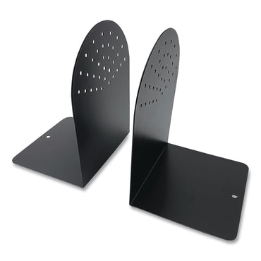 Huron Steel Bookends, Contemporary Style, Nonskid Base, 4.75 x 5.5 x 7.25, Black, Pair (CTXHASZ0095)