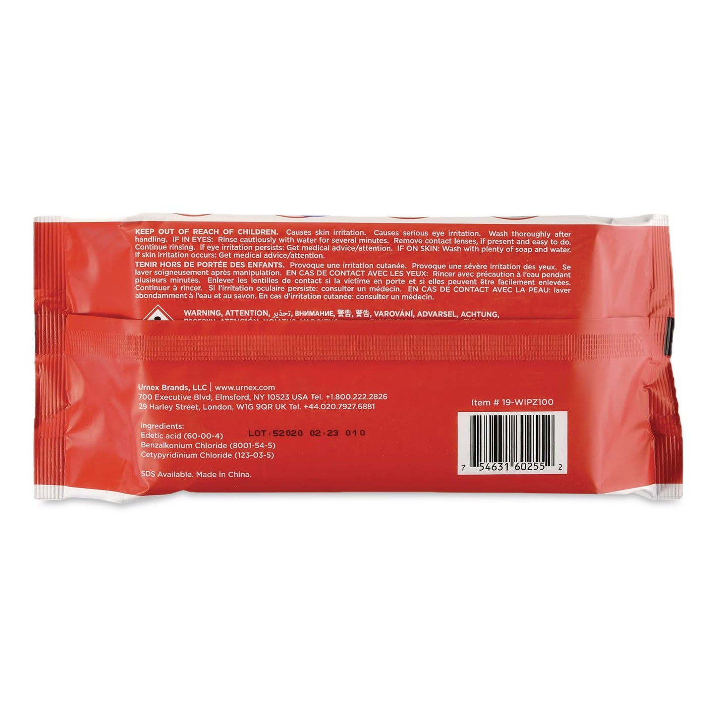 Urnex® Cafe Wipz Coffee Equipment Cleaning Wipes, 100 Wipes/Bag, 12 Bags/Carton (URNUBI60255)