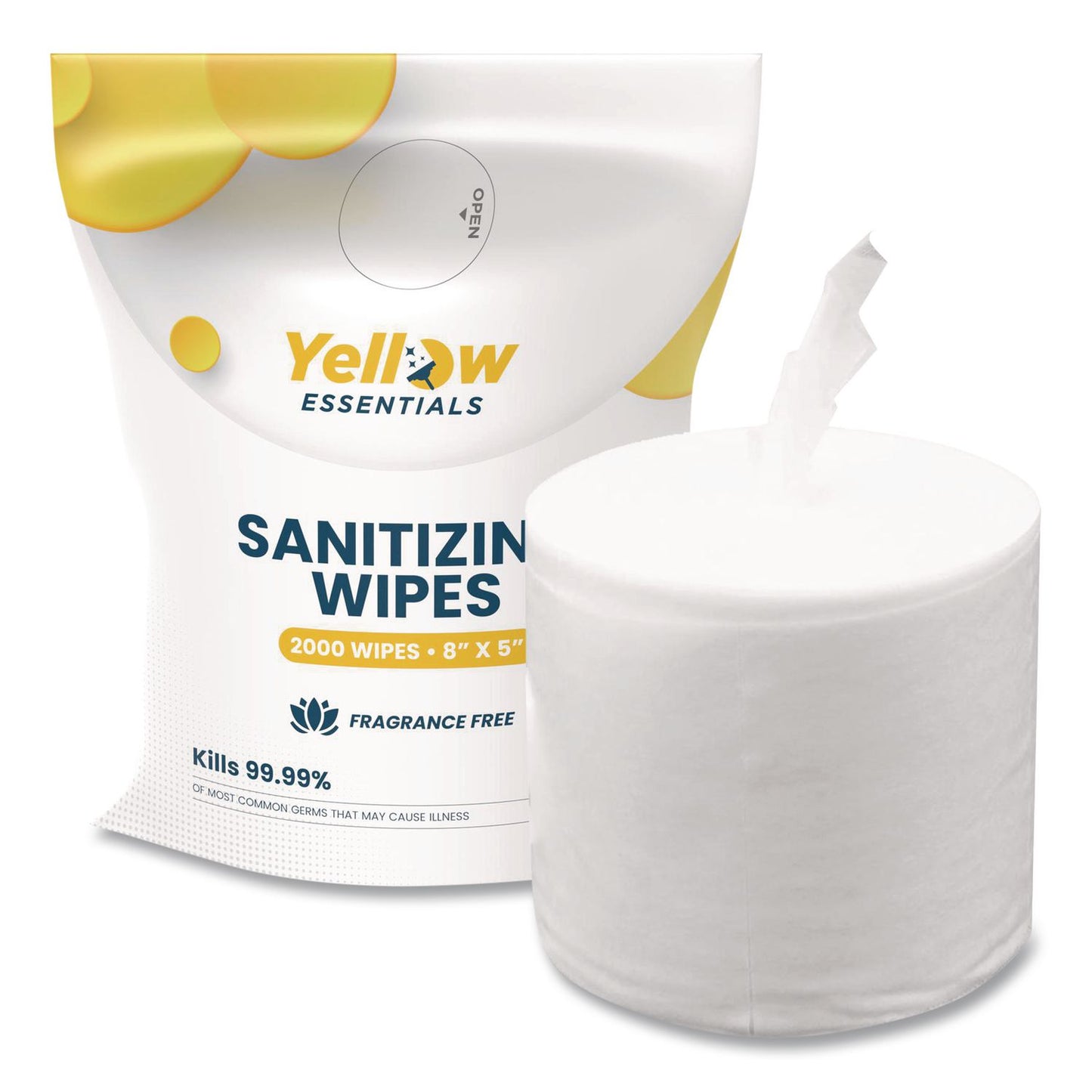 Gritt Commercial Yellow Essentials Sanitizing Wipes, 5 x 8, Unscented, White, 2,000/Refill Bag, 4 Refill Bags/Carton (GCEYE00120004PK)