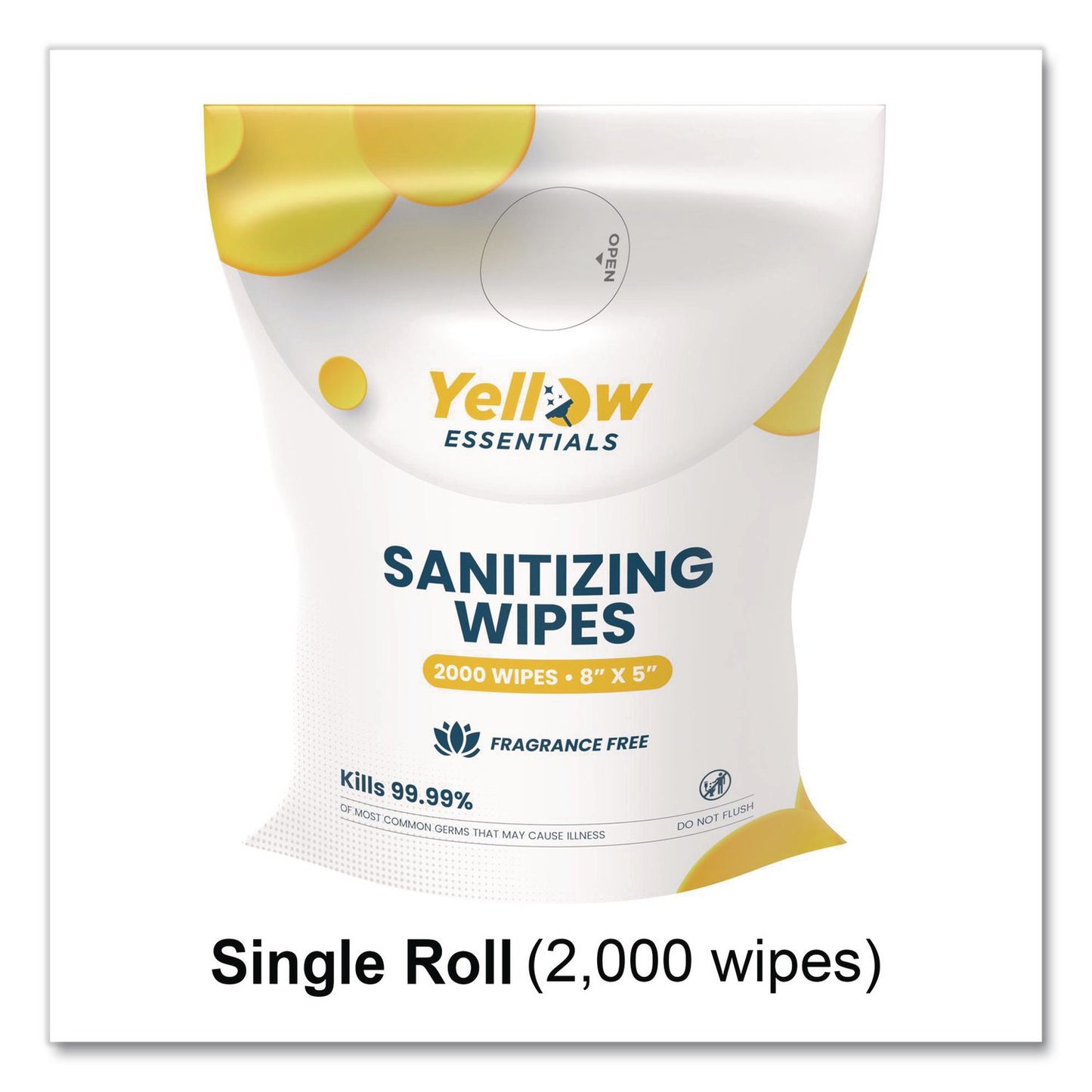 Gritt Commercial Yellow Essentials Sanitizing Wipes, 5 x 8, Unscented, White, 2,000/Refill Bag, 4 Refill Bags/Carton (GCEYE00120004PK)