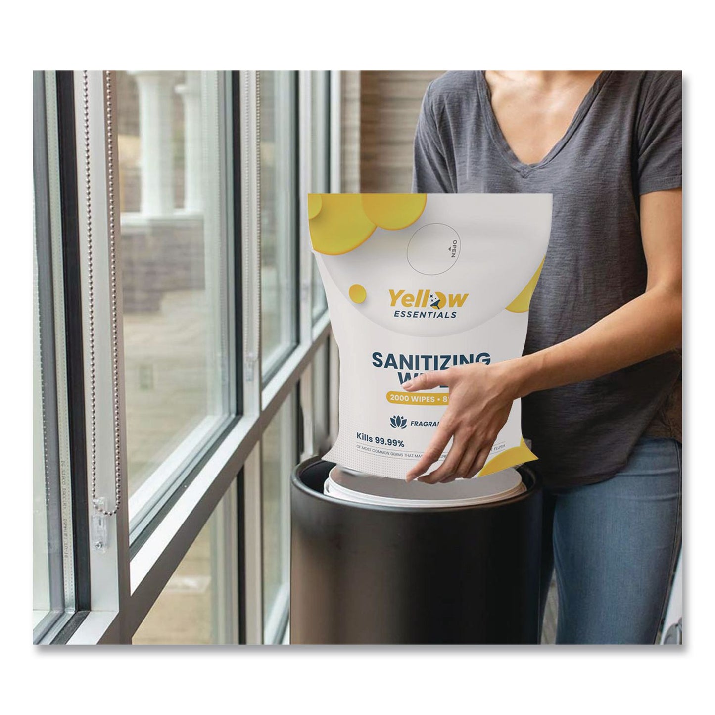 Gritt Commercial Yellow Essentials Sanitizing Wipes, 5 x 8, Unscented, White, 2,000/Refill Bag, 4 Refill Bags/Carton (GCEYE00120004PK)