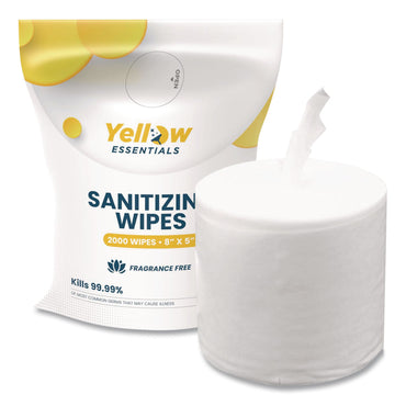 Gritt Commercial Yellow Essentials Sanitizing Wipes, 5 x 8, Unscented, White, 2,000 Wipes (GCEYE0012000)