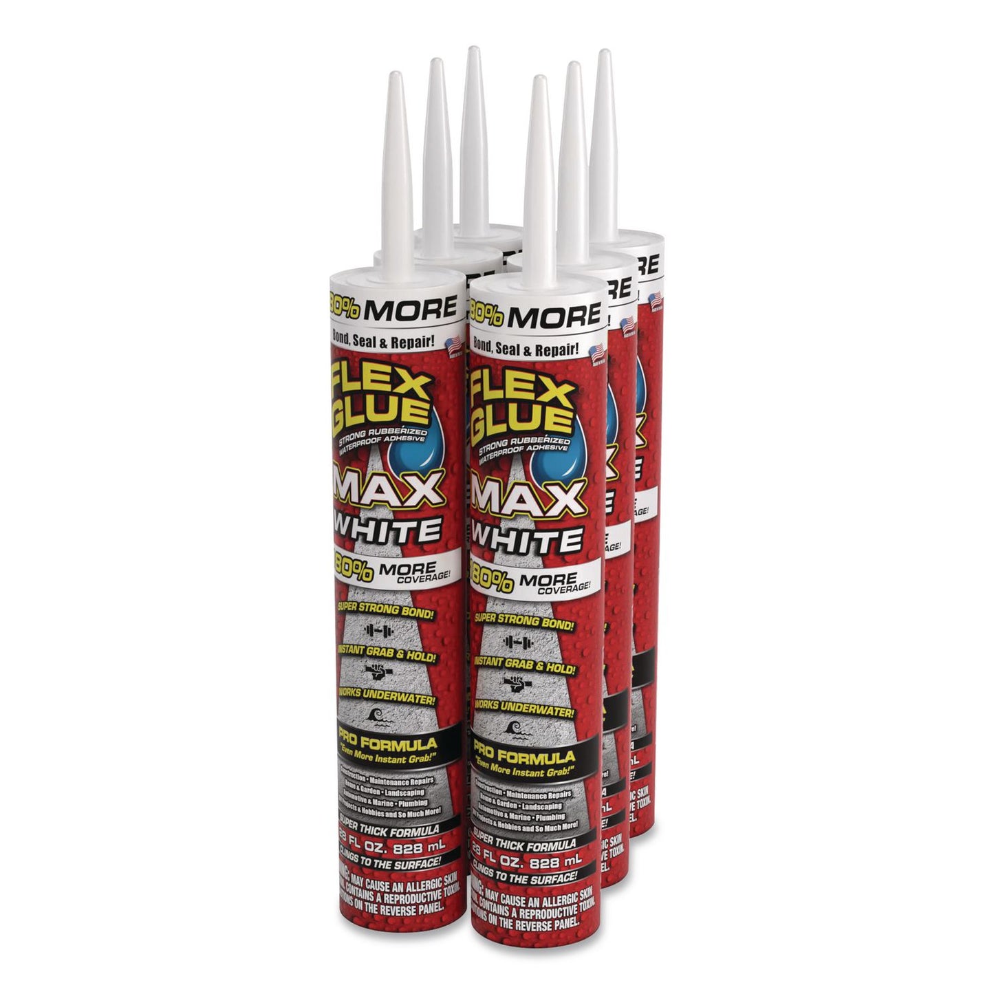 Flex Seal Products® Flex Glue MAX, 28 oz, Dries White, 6/Carton (FSGGFSMAXWHT28)