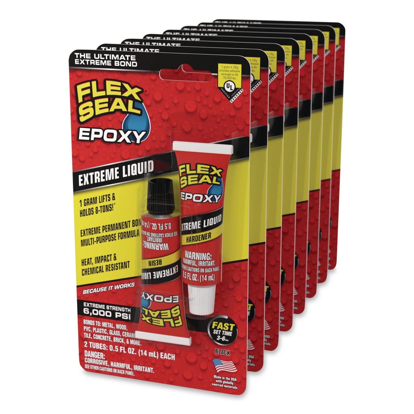 Flex Seal Products® Flex Epoxy Extreme Liquid, Two Tube Set, 1 oz, Dries Black, 8/Carton (FSGEFSBLKR2X15)