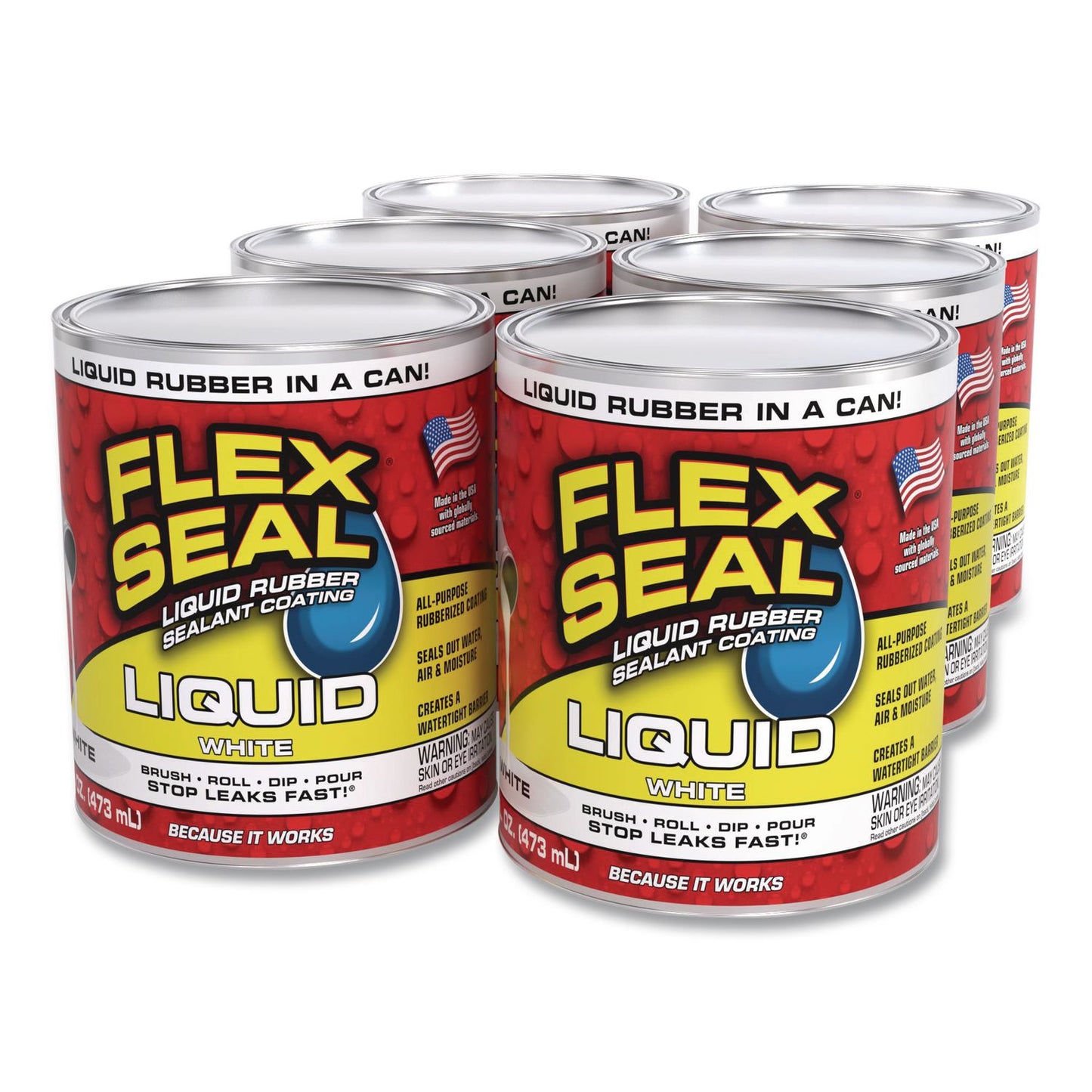 Flex Seal Products® Flex Seal Liquid Rubber Sealant Coating Liquid, 16 oz Can, Dries White, 6/Carton (FSGLFSWHTR16)