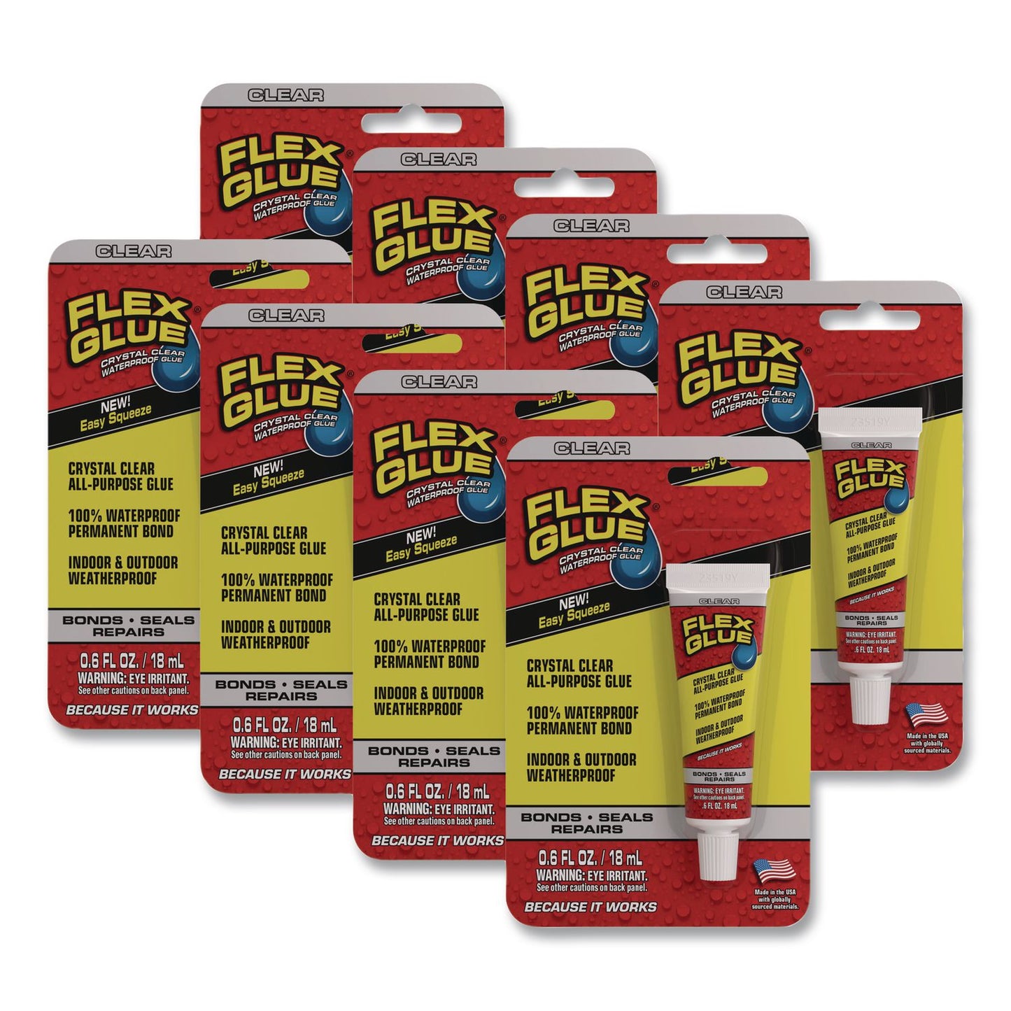 Flex Seal Products® Crystal Clear All-Purpose Glue, 0.6 oz, Dries Clear, 8/Carton (FSGGFSCLRMINI8)