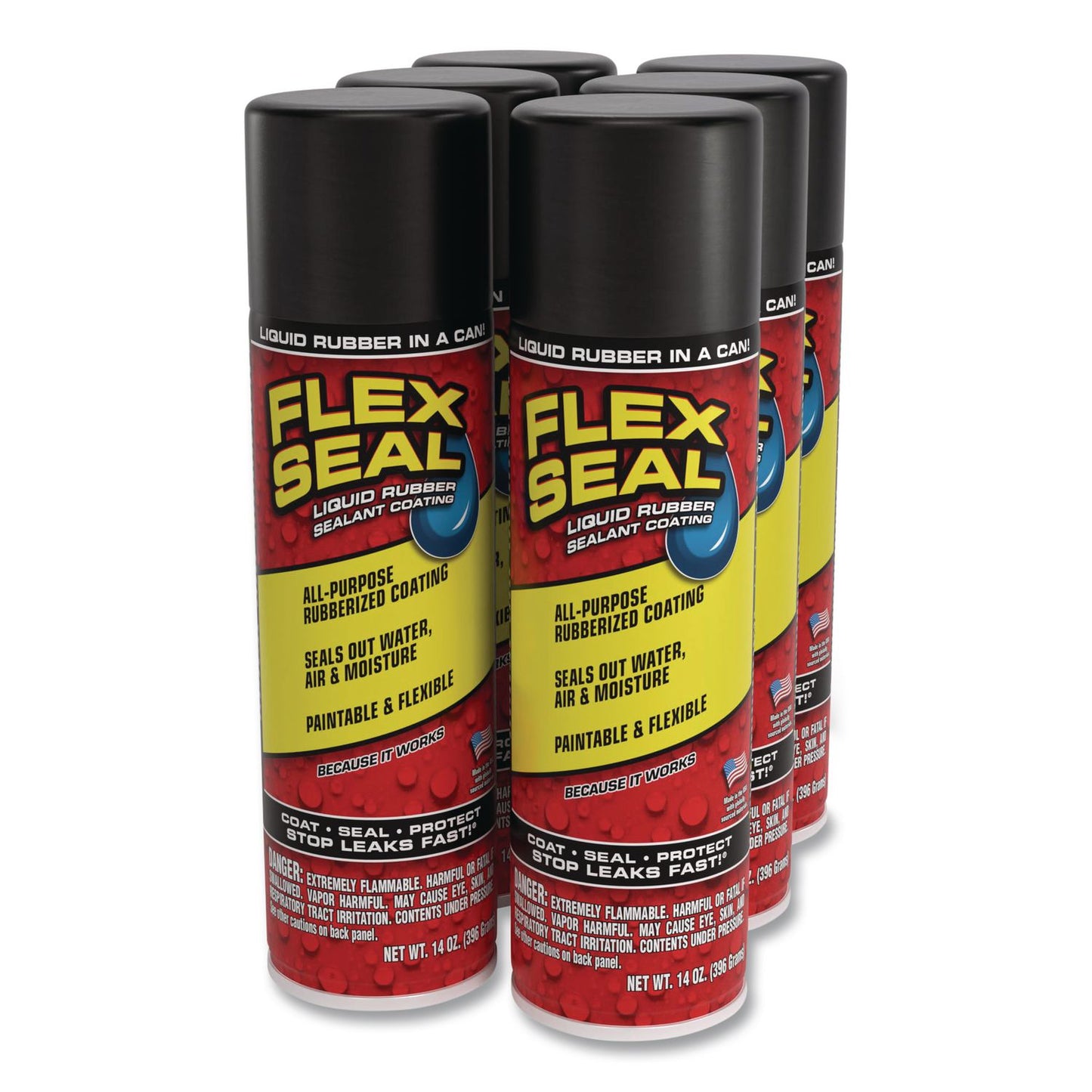 Flex Seal Products® Flex Seal Liquid Rubber Sealant Coating Aerosol, 14 oz Aerosol Can, Dries Black, 6/Carton (FSGFSR20)