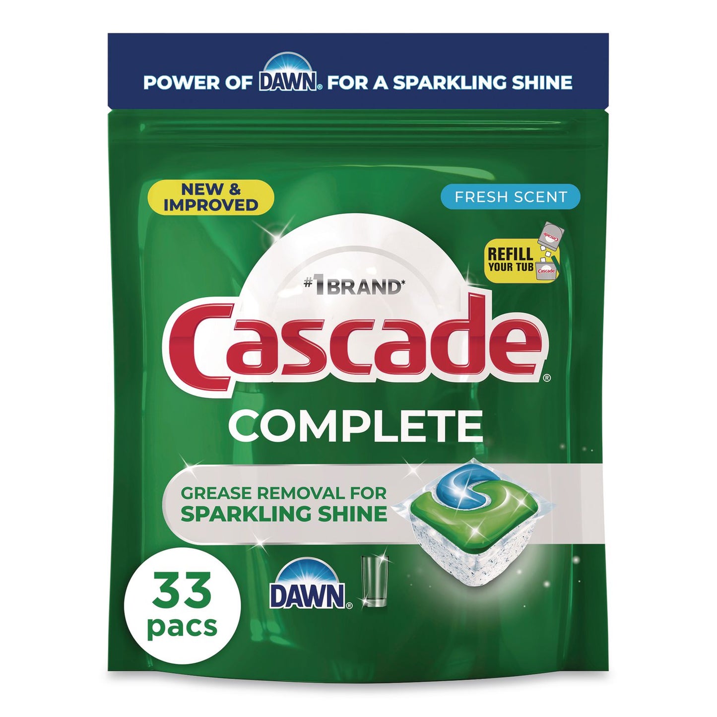 Cascade® Complete ActionPacs, Fresh Scent, 17.6 oz Bag, 33 Pacs/Bag, 4 Bags/Carton (PGC21697)