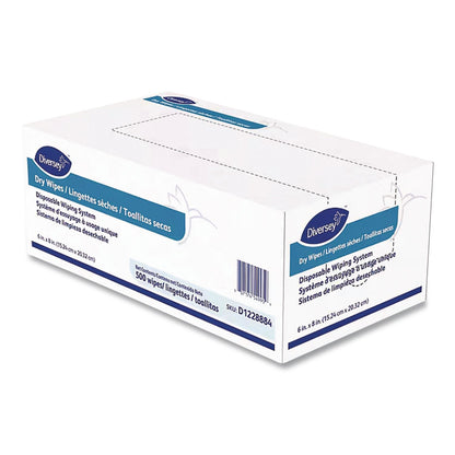 Diversey™ Dry Wipe Disposable Wiping System, 1-Ply, 6 x 8, Unscented, White, 500/Box, 4 Boxes/Carton (DVOD1228884)