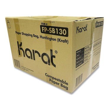 Karat® Huntington Paper Shopping Bag, Rope Handles, Large Size, 13.4 x 9.3 x 15.9, Kraft, 200/Carton (KRTFPSB130)