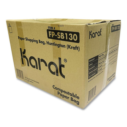 Karat® Huntington Paper Shopping Bag, Rope Handles, Large Size, 13.4 x 9.3 x 15.9, Kraft, 200/Carton (KRTFPSB130)