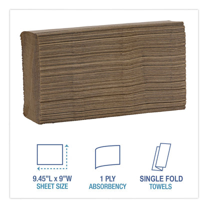 Boardwalk® Folded Paper Towels, 1-Ply, 9 x 9.5, Kraft, 250/Pack, 16 Packs/Carton (BWKSF4000K)