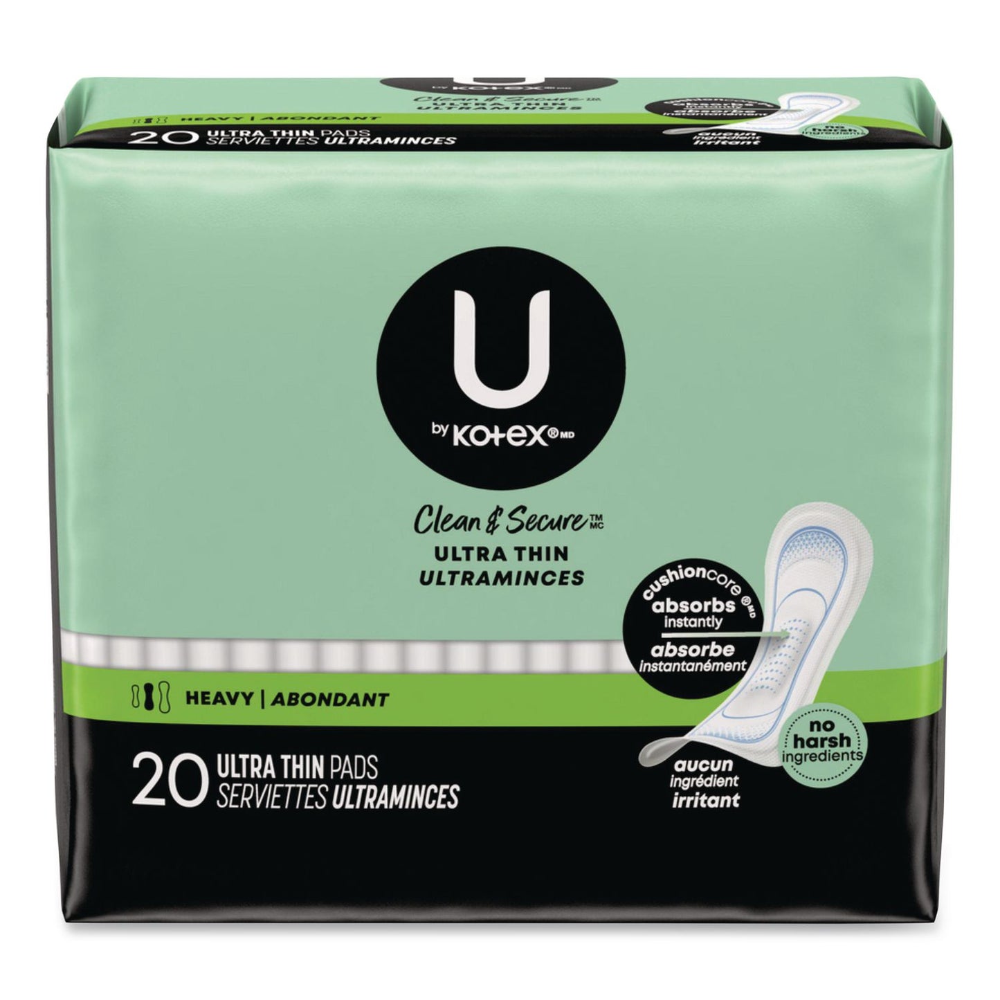Kotex® U by Kotex Security Ultra Thin Feminine Pads, Heavy Absorbency, 20/Pack, 8 Packs/Carton (KCM53088CT)