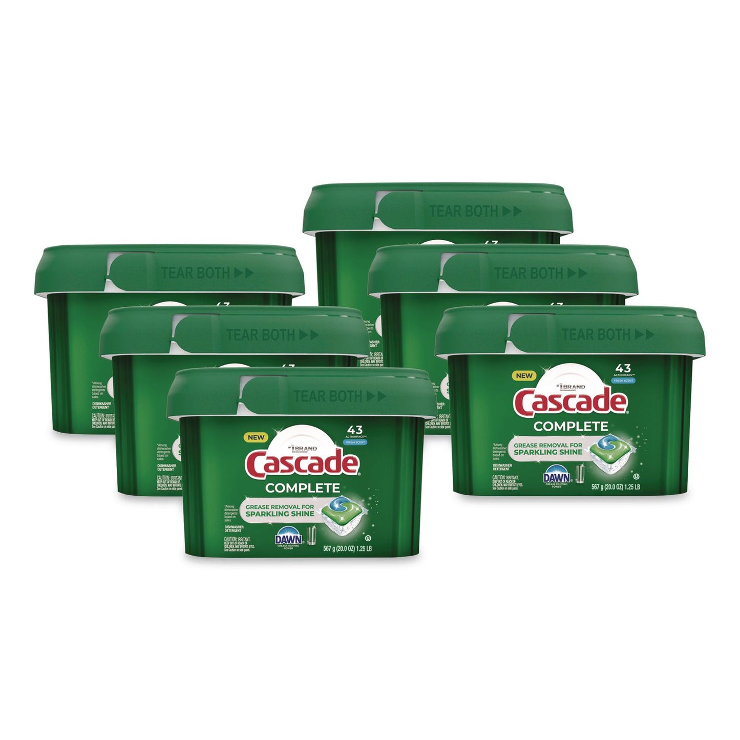 Cascade® ActionPacs, Fresh Scent, 22.5 oz Tub, 43/Tub, 6 Tubs/Carton (PGC21700)